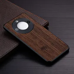 Custodia in Pelle Premium con Motivo in Legno di Bambù Luccicante