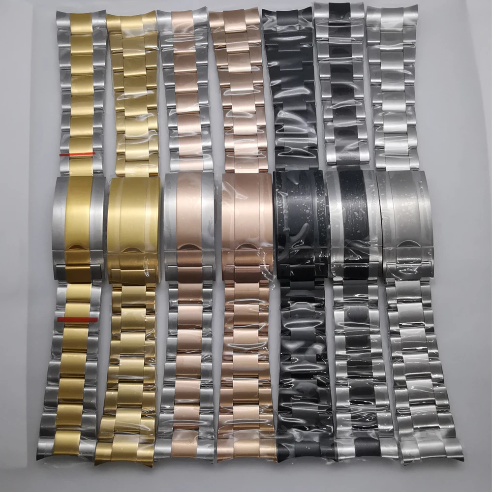 

20mm brushed silver black gold bracelet slide glide lock clasp stainless steel strap fit 40MM mens watch case