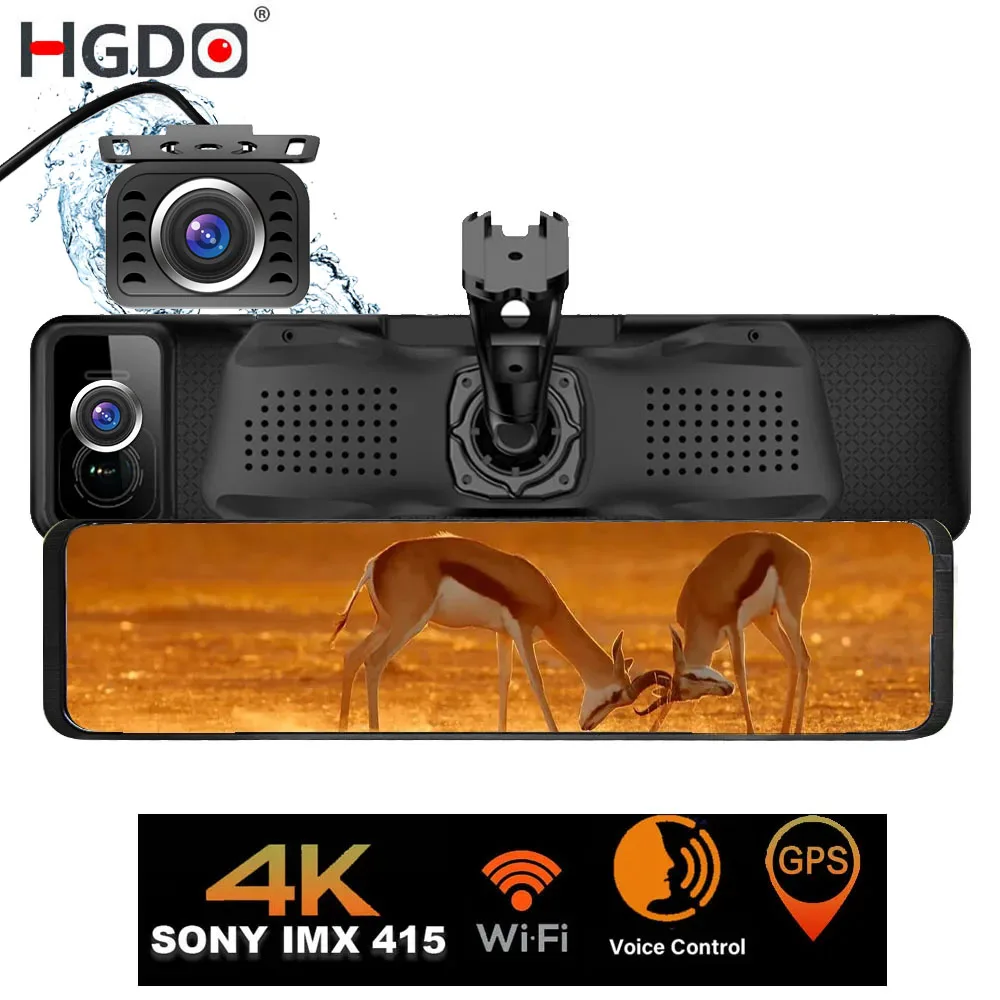 Car Dash Cam 12'' 4K Mount Video Recorder Sony IMX415 Rear View Mirror Camera GPS Wifi Registrar 24h Monitor Dvr BOX