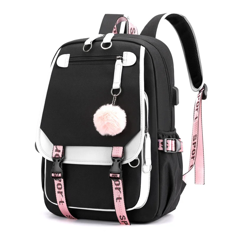 School Backpacks for Young Boys Girls Bagpack College Students Kawaii School Bag Harajuku Fashion Travel Rucksack Black Pink Bag - 4