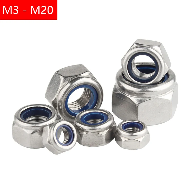 

316/201 Stainless Steel Nylon Locknuts M3 M4 M5 M6 M8 M10 M12 M14 M16 M18 M20 PITCH 0.5 - 2.5MM
