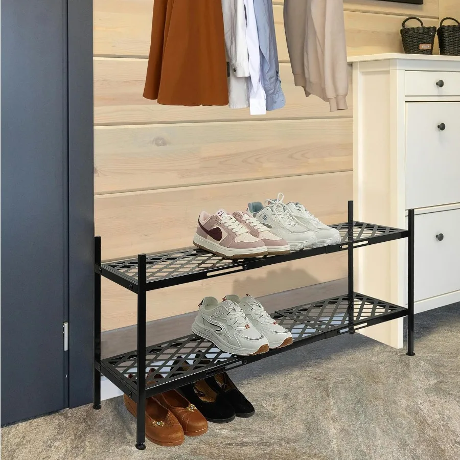 Shoe Rack for Closet Expandable Shoe Organizer Metal Shelf Stand 2 Tier Stackable Long Shoe Stand Holder for Floor Entryway Gar