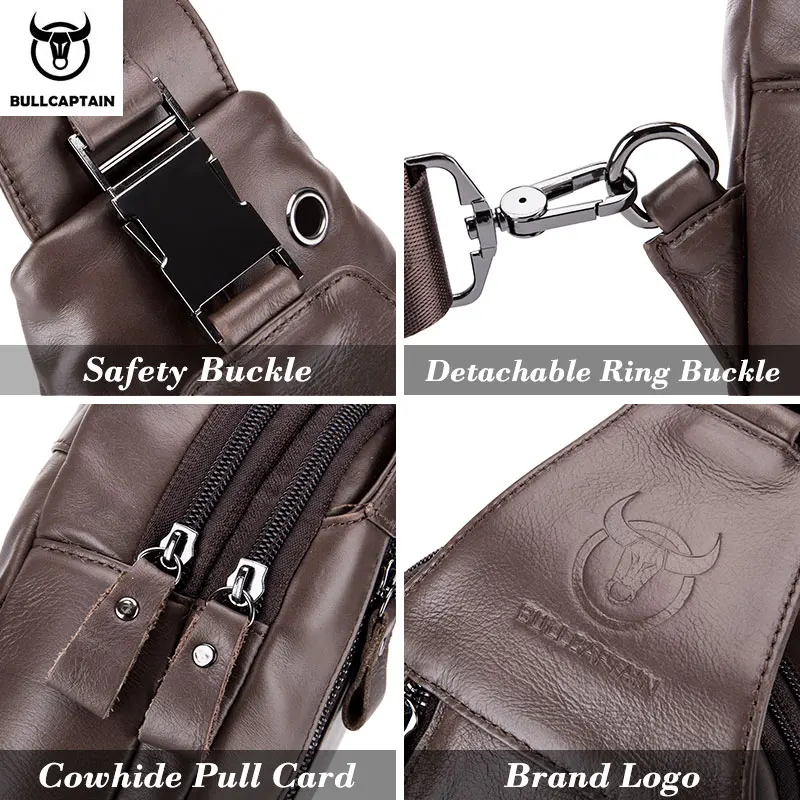 BULLCAPTAIN Fashion Men's Shoulder Bags Leather Chest Bag Men Casual Business Cross Body Bag's Short-Distance Travel Bages