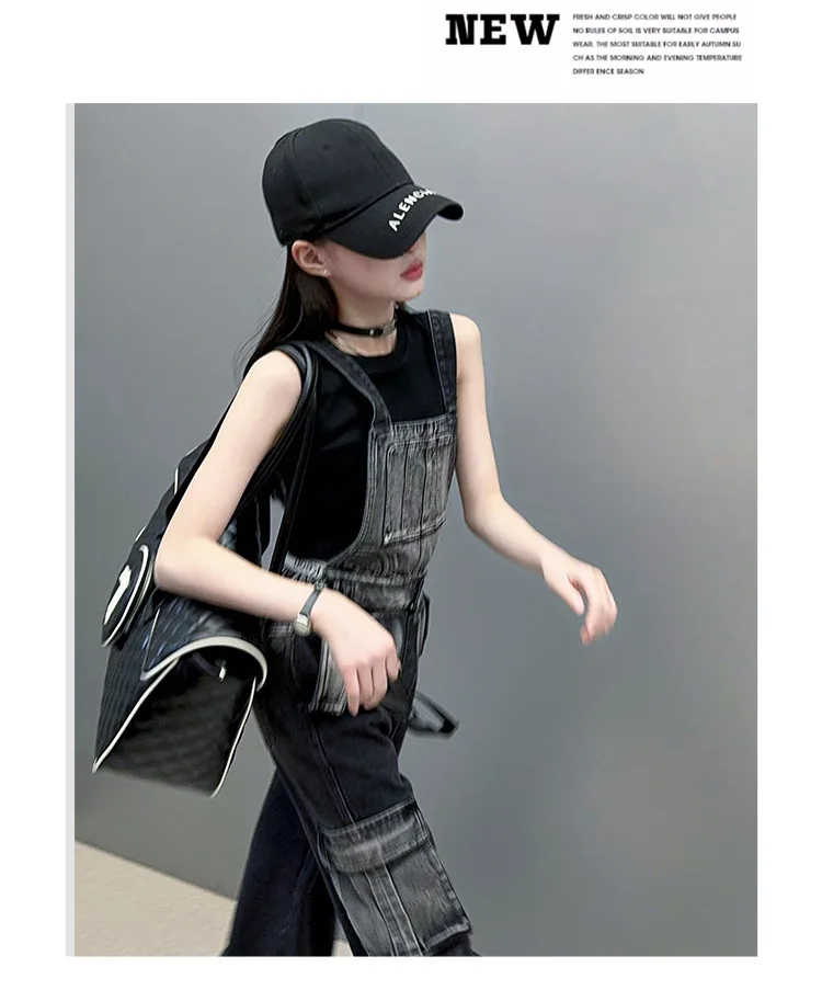 2025 Spring/Autumn Girls Denim Overalls Trendy Detachable Wide-Leg Jeans for Kids Stylish Versatile Casual Two Wear Trousers