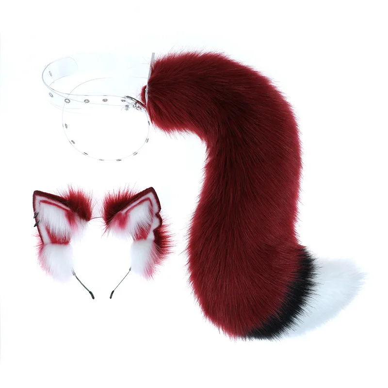 White/Red Wolf Fox Headwear Furry Jackal Ear Jackal Tail Props Cat Ear Headband Handmade Anime COSPLAY Lolita KC LOL Fox Costume anime cosplay props animal cosplay costume