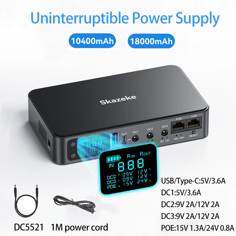 18000mah 10400mAh Mini UPS fuente de alimentación ininterrumpida batería de respaldo 5V 9V 12V 15V 24V respaldo de fibra óptica para cámara enrutadora