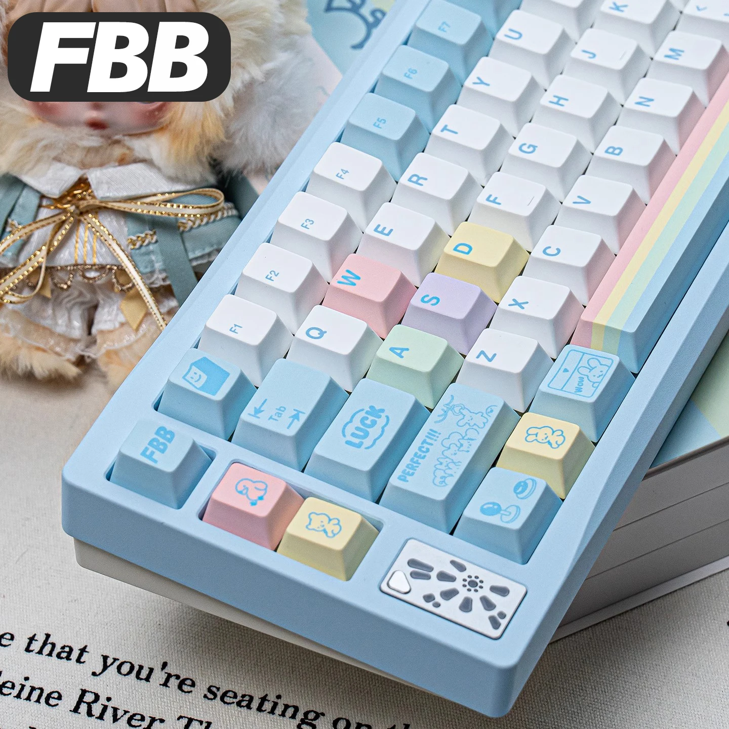 FBB PBT 키캡 세트 UFO 캐서 블루 기계식 키보드용 키캡 귀여운 체리 프로파일 DIY 맞춤형 크리스마스 선물 여자친구용