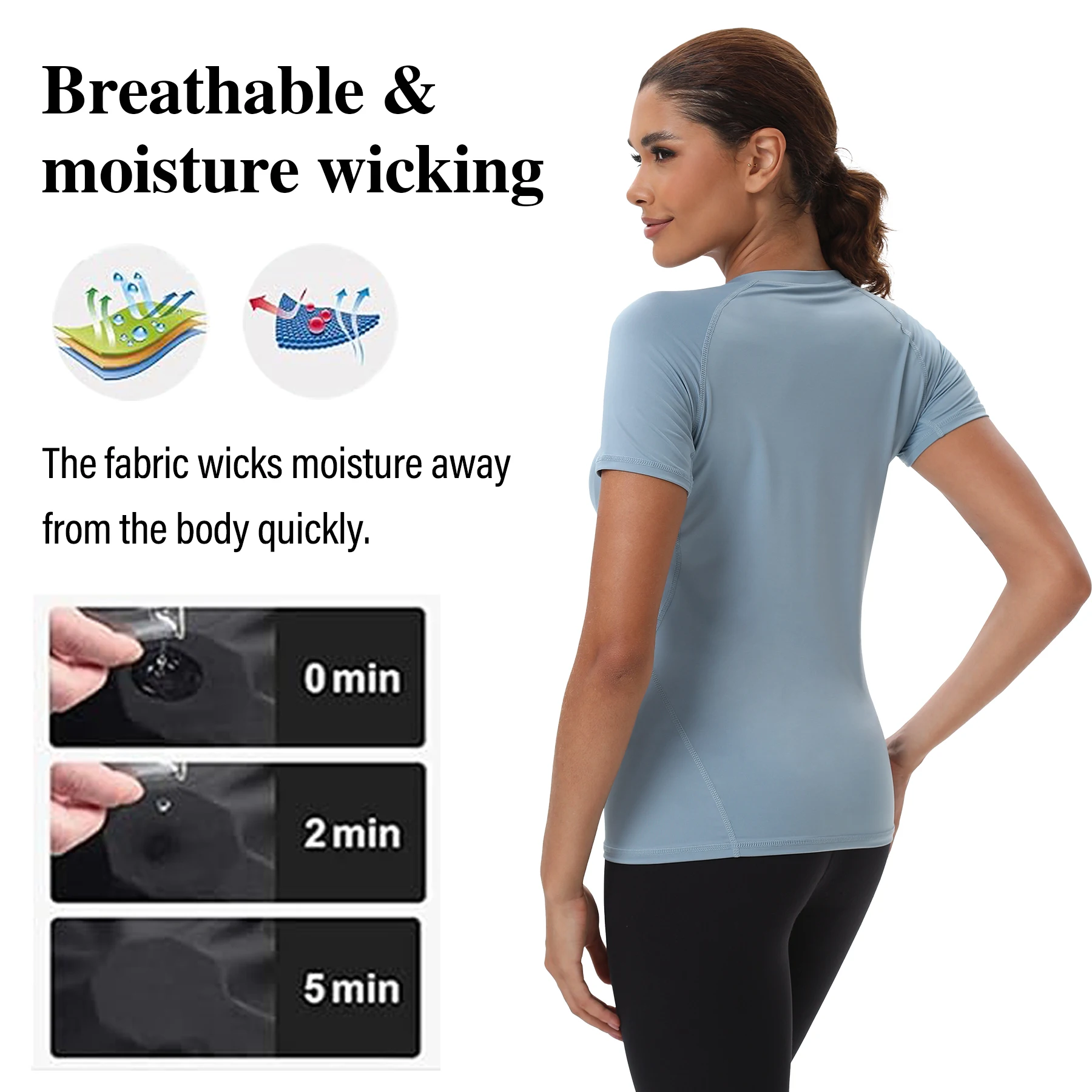 HOPLYNN 1 PC تي شيرت نسائي ضاغط بأكمام قصيرة، رياض...