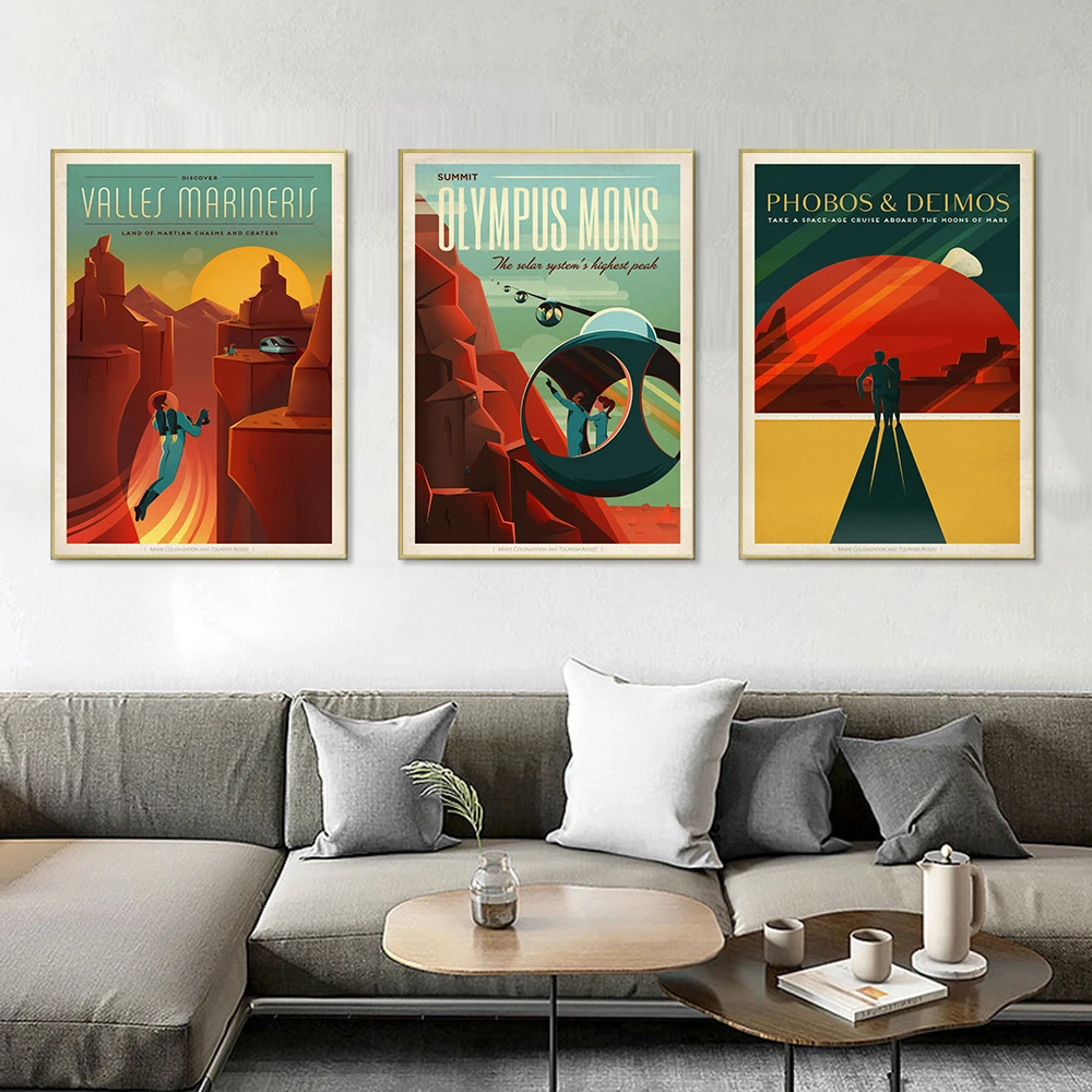 

Space Universal Mars Poster and Set 3 Of Prints Future Series Canvas Poster Wall Home Room Decor Bedroom Bar Decoration Painting