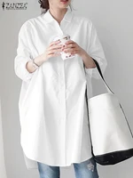 ZANZEA Summer Women Fashion Blouse Lapel Neck Long Sleeve Shirt Femme Casual Loose Work OL Tops Tunic Oversized Solid Blusas