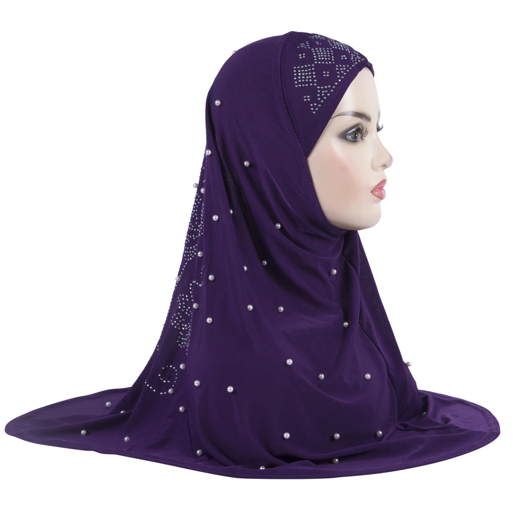 H016 Beautiful adults medium size muslim hijab with handmade beads islamic scarf shawl headscarf hat armia pull on wrap 4
