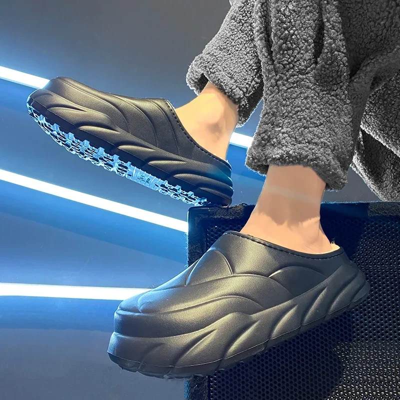 Men Cotton Slipper Winter Black Plush Indoor House Shoes Casual Flats Sports Warm Thick Sole Fur Slipper for Men
