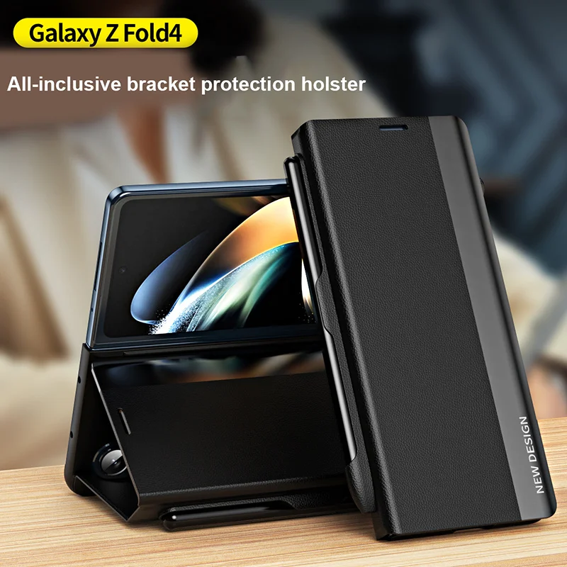 

2023 NEW Bracket Leather Case For Samsung Galaxy Z Fold 3 Fold 4 5G With Stylus Pen Slot All-inclusive Magnetic Case Hot Sale