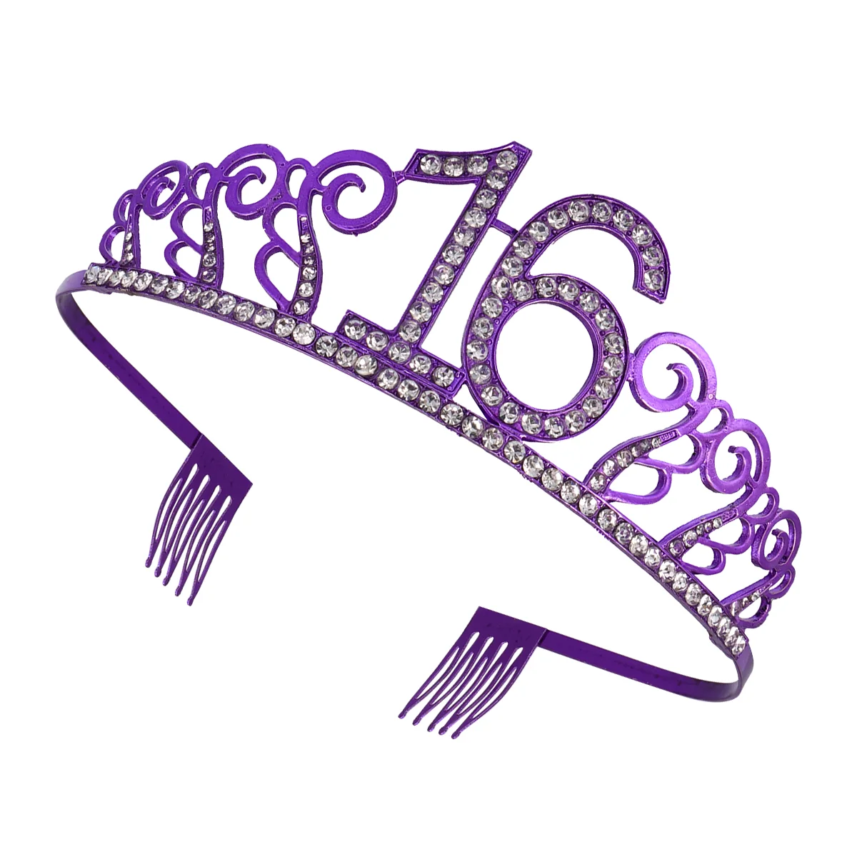 Rhinestone, Elegant Birthday Tiara with Comb Cake Decoration Accessories for ( Purple 16 )