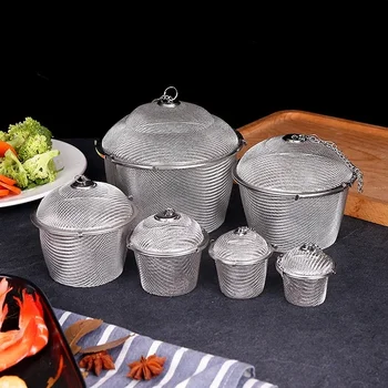6 Size 304 Stainless Steel Net Tea Leak Seasoning Hot Pot Soup Bag Stew Meat Seasoning Brine Box Spice Box Teaware Tea Strainers