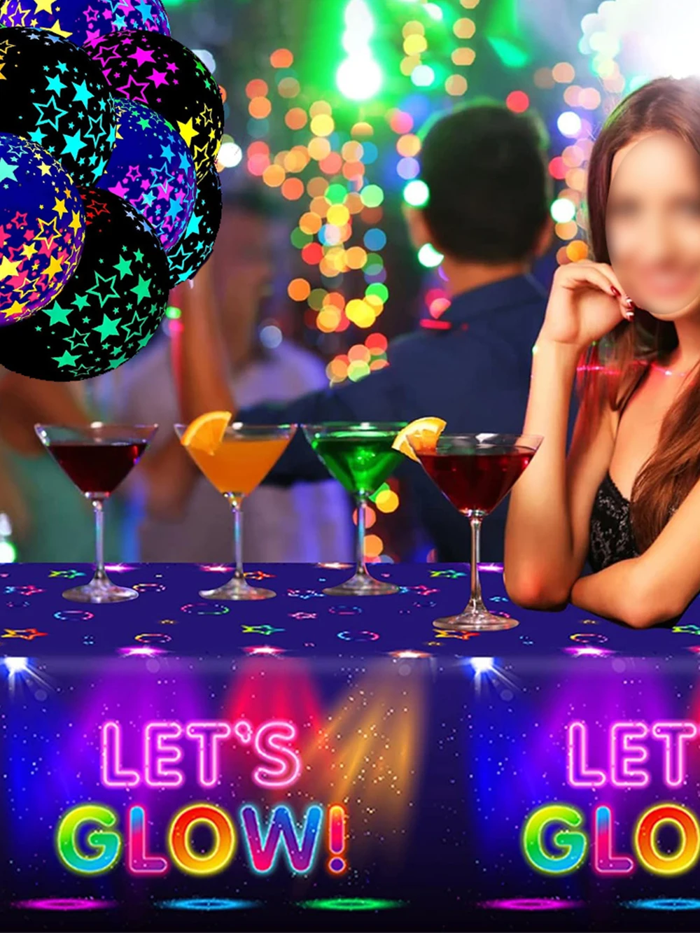 Description Picture 2 of itemGlow Party Decoration Tablecloth Light Fluorescent Neon Latex Balloons Napkins for Let's Glow Birthday Disco Neon Party Supplies