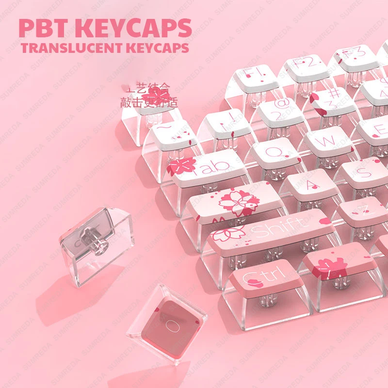 Tema Keycaps para Wob Rainy75 Pbt Dye Pudim Asa Perfil Backlit Translúcido Leobog Hi75 Hi8 Al65 Rainy75-sakura - Imagem 4