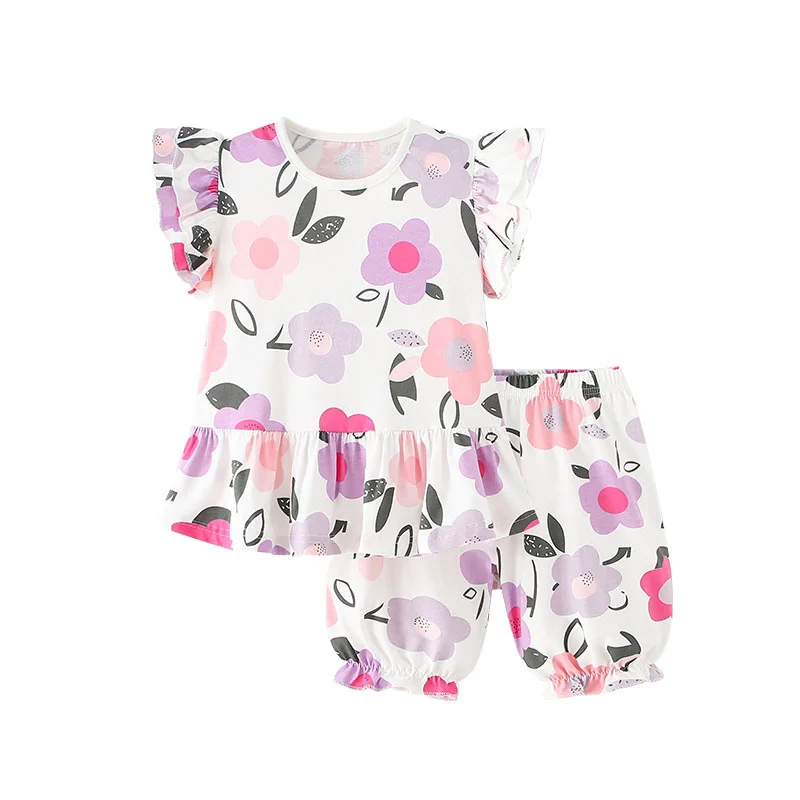 Jumping Meters New Arrival Floral Kids Outfits For Summer Flowers Girls Clothing Sets Sleeveless Cute 2 Pcs Baby Fashion Suits girls clothing sets new summer short sleeve t shirt skirt 2pcs for kids clothing sets baby clothes outfits