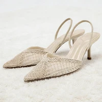 Fashion Black Hollow Mesh Woven Brand Pumps Women Comfort Pointed Toe Shallow High Heel Sandals Elegant Thin Heel Designer Shoes - Image 4