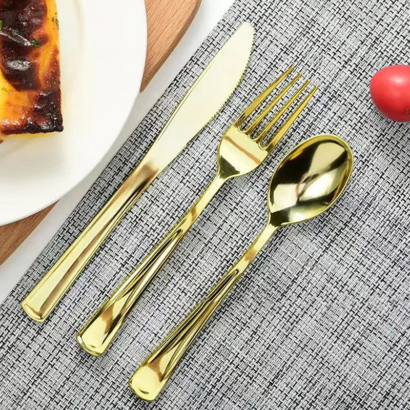 Plastic Disposable Spoons Golden Mini Spoon Set Imitate Metal Flatware For Barbecue Party Picnic Kitchenware