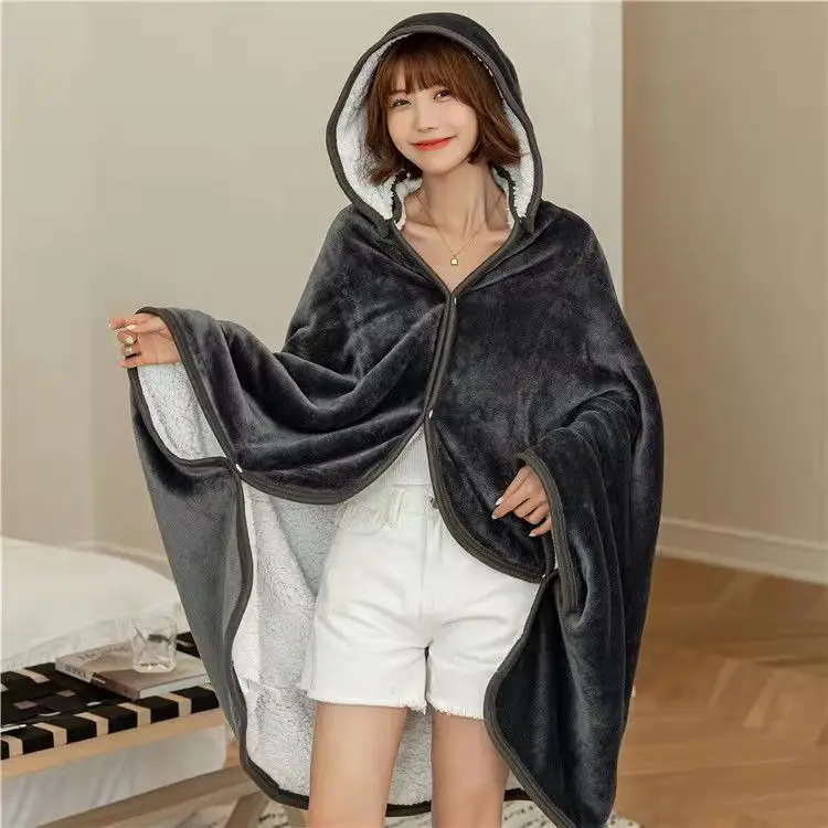 Flannel Poncho for Women Lightweigh Blanket Wearable Blankets Throw GiftHood Cape Warm TV Shawl