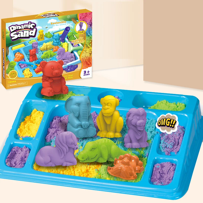 Sensory Sand Bin Toy for Boys Girls Kids, Dinosaurs Animals Molds Play Sand Art Kit, Best Indoor/Outdoor Birthday Christmas Gift 3
