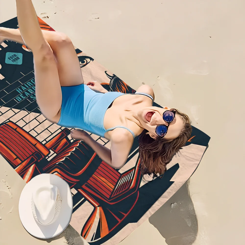 Barbershop Magnetic Beach Towel Colorful Bath Towels for Girl Microfiber Quick Dry Custom Sand Free Beach Yoga Spa Gym Pool 3
