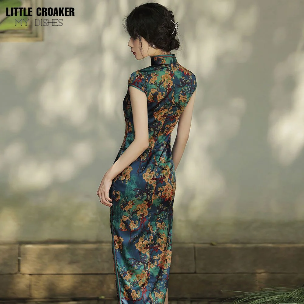 Women Qipao Cheongsam Modified Dress Chinese Young Girl 2023 New Retro Chinoiserie Long Style Catwalk Elegant Girl