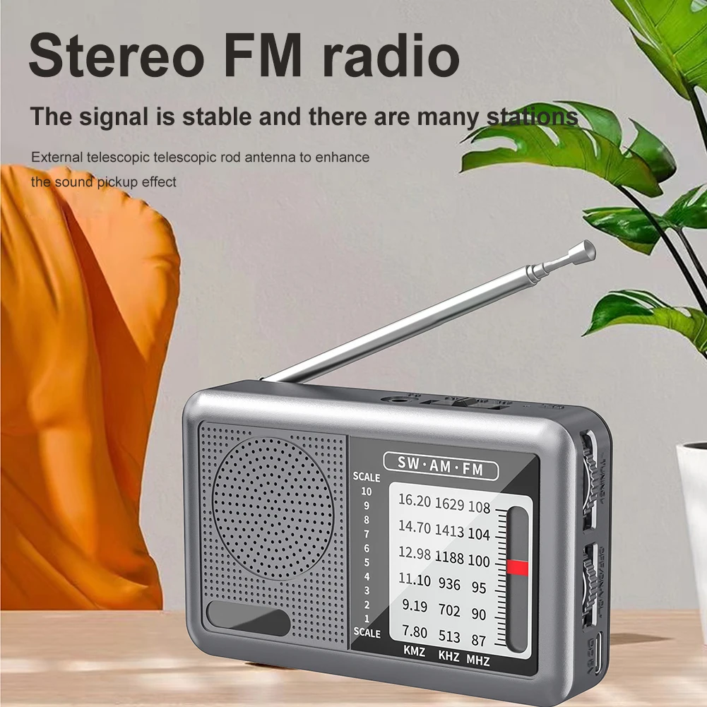 충전식 배터리 이어폰이 장착된 휴대용 라디오 노인을 위한 실내 실외 선물용 FM AM SW 라디오