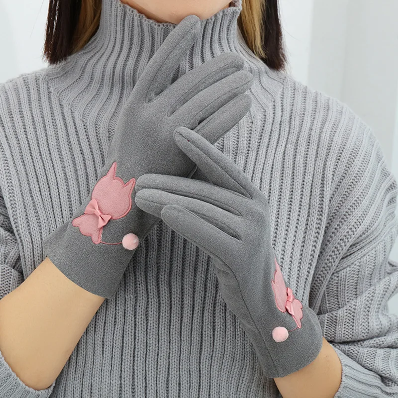 

Women Autumn Winter Keep Warm Touch Screen Cute Lovely Sweety Cartoon Cat Drive Cycling Soft Gloves Elasticity Windproof