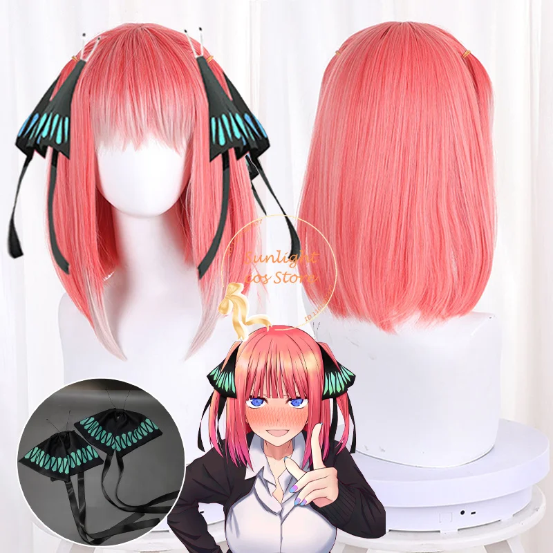 

Anime COS Nakano Nino Cosplay Wig 38cm Pink Gradient White Wigs Resistant Synthetic Hair Women Wigs