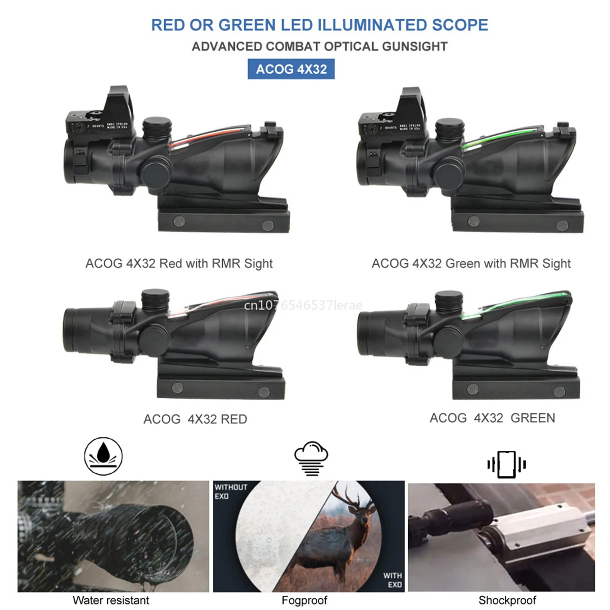 Red Dot Sight Trijicon ACOG 4X32 Real Fiber Optics Red/Green Dot Scope Illuminated Chevron Glass Etched Reticle With RMR Optical Hunting Sight
