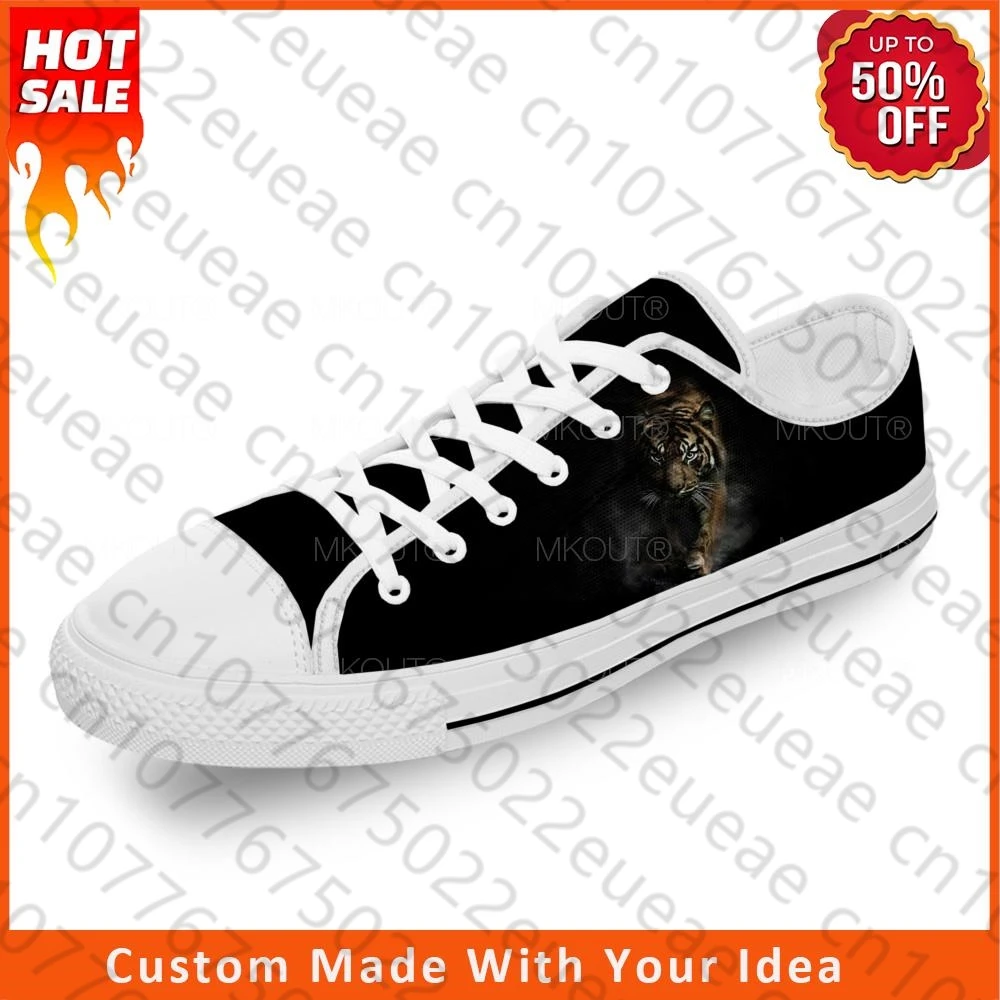 Animal 3D Tiger Head Cool Funny White Cloth Fashion 3D Print Low Top Scarpe Di Tela Uomo Donna Sneakers Leggere E Traspiranti