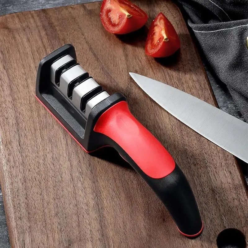 Kitchen 3-stage knife sharpener household multi-function handheld three-use  black red whetstone kitchen tool