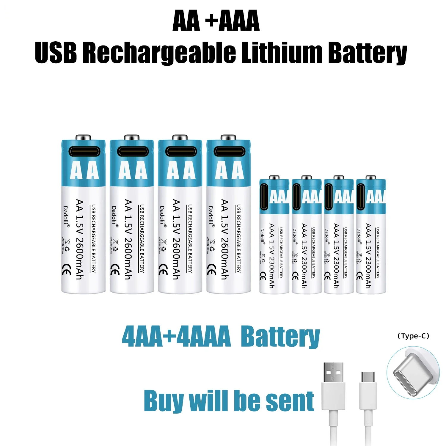 

USB AA + AAA Battery 1.5V Li-Ion Battery 2600mAh rechargeable lithium ion battery AA 1.5V USB fast charging lithium ion battery