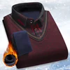 New Autumn Winter Sweaters Men's Velvet Pullover Knitted Bottom Shirts Men's Polo Pullover Wine Red Fleeced Knitwear 6