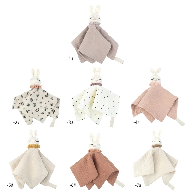 

57EE Breathable Security Blanket Drooling Bib Knitted Rabbit Soothe Towel Teething Bib Sleep Toy Nursing Bib for Infant