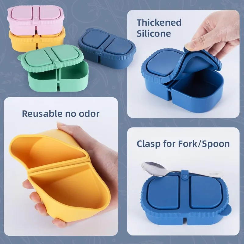 Eco-Friendly Silicone Snack Bento Box with Leakproof Lid - Reusable Food Storage for Sauces, Fruits, and Snacks