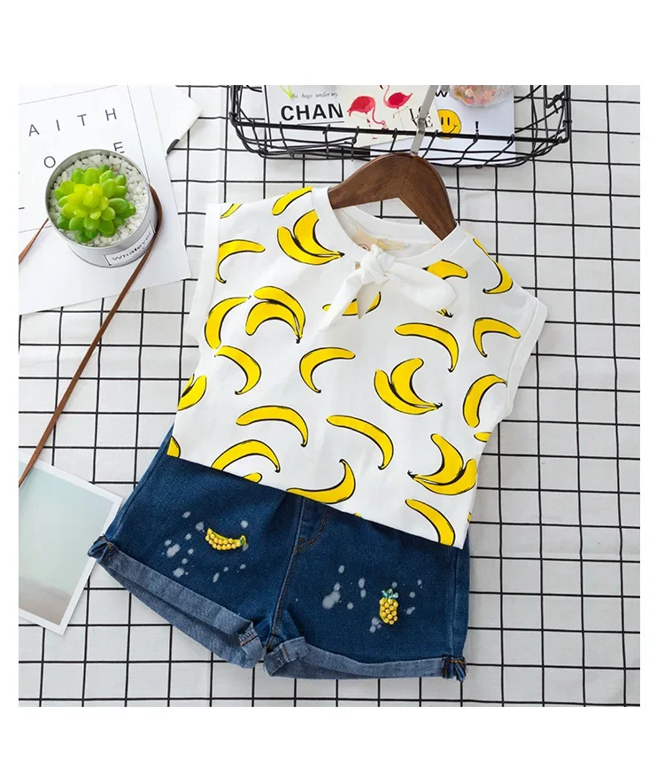 

2023 Summer Children's Clothes Girls Set Casual Short Sleeve Baby Girl Sets For Girls Kids Clothing T-shirt + Jean Shorts 2pcs