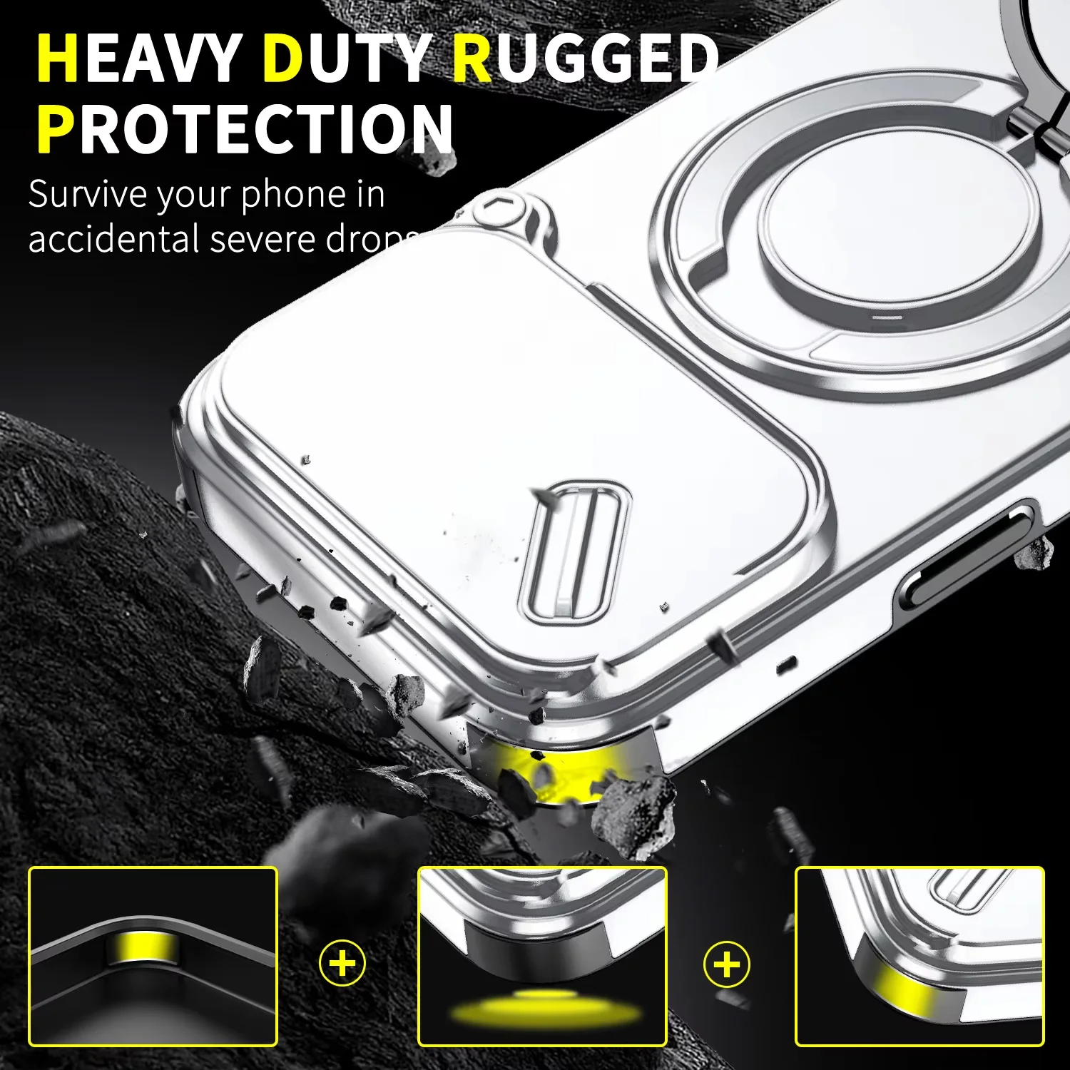 Heavy Duty Rugged Armor Magnetic Case with Slide Camera Protection and Bracket