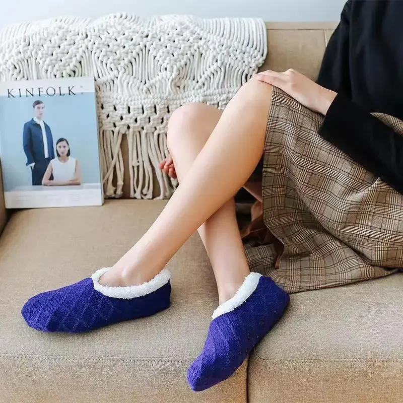 Frauen Winter Warme Dicke Socken Anti Slip Hause Boden Teppich Fuzzy Socken Lamm Wolle Samt Solide Farben Indoor Schlaf Hausschuhe Socken – Detail 10