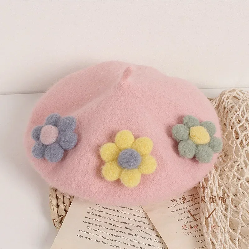Women's Beret Handmade DIY Fruit Green Apple Painter Hat Cute Girl Little Leaf Woolen Hat Autumn and Winter Outdoor Warm Beanie