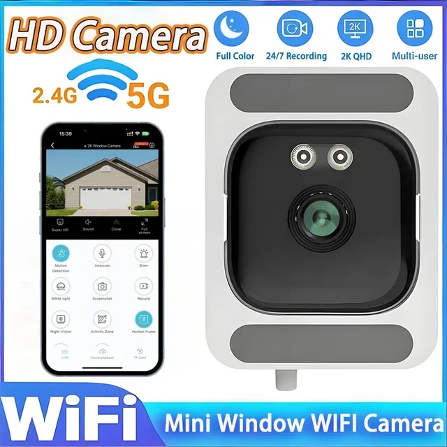 Caméra de fenêtre en remplacement des caméras extérieures, caméra WiFi 2,4/5 GHz, résolution 3MP, vision nocturne couleur, mini caméra à travers la fenêtre 1