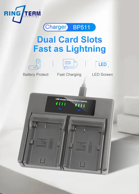 BP-511A BP-511 LCD USB Battery Charger for Canon EOS 40D 5D 50D