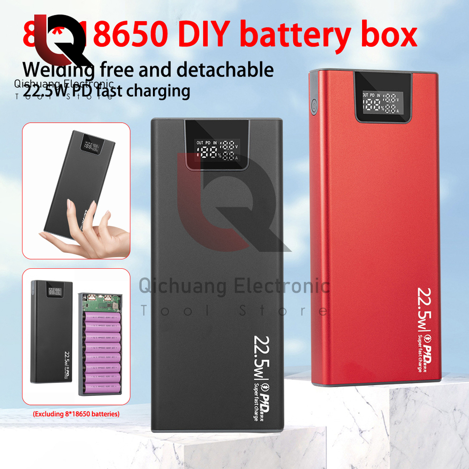 1Pcs DIY 8x18650 Battery Case Quick Charge Outer Metal shells Power Bank Shells Portable External Boxes without Battery