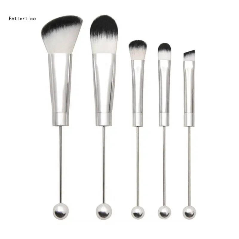 

B36D 5 Pcs DIY Beaded Makeup Brush Set Metal Handle Eyeshadow Brush Easy to Use