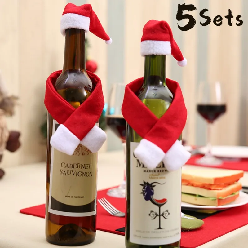 

Christmas Wine Bottle Scarf Hat Set Exquisite Mini Red Wine Bottle Decoration Holiday Party Home Cute Fashion Dress Up Accessory