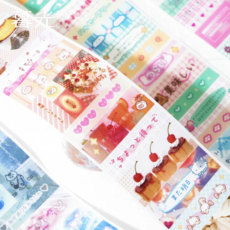 Korean Ins Cute PET Flash Film Decoration Adhesive Tape Planner Handbook DIY Scrapbooking Journal Collage Material Stickers Gift 3