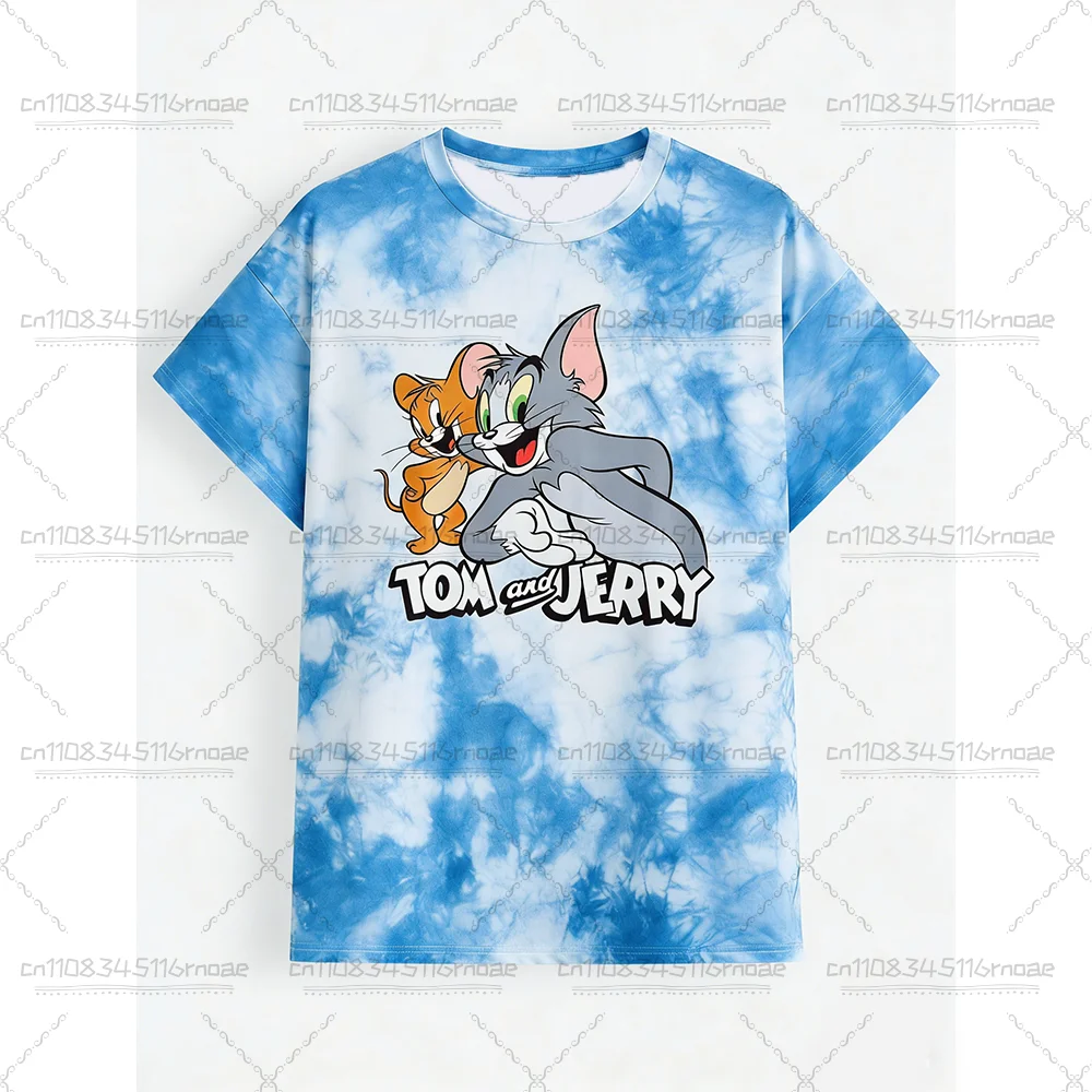 TOM&JERRY Cartoon Pattern Printed Knitted Cute Children's Casual Top Fashion Street T-shirt Summer Adult Short sleeved T-shirt 4