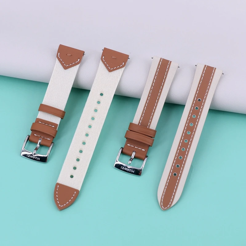 Premium Brown Leather Fluoroelastomer Watch Strap